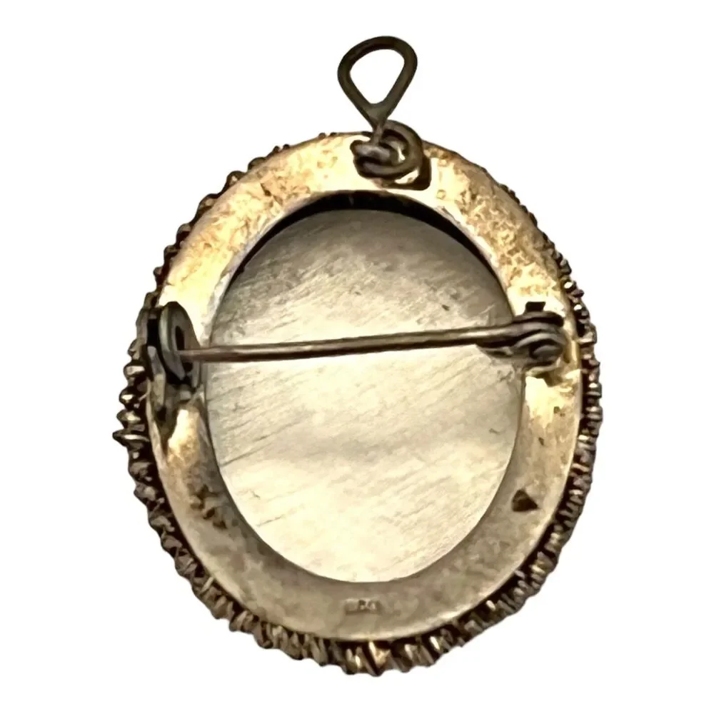 Vintage 1960s Cameo Brooch Pendant Abalone Shell Sterling Silver 925 - 8U